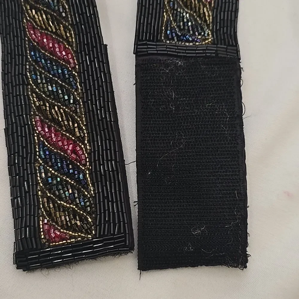 Crown Pacific Beaded Vintage‎ Black Belt with Multicolor Accents S